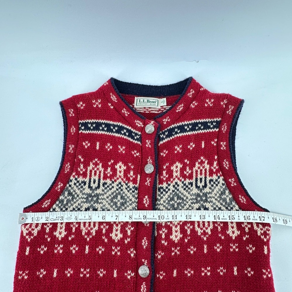 VTG L.L. Bean Sweater Vest Fair Isle Nordic Wool Blend Button Front USA Women S - Picture 5 of 7